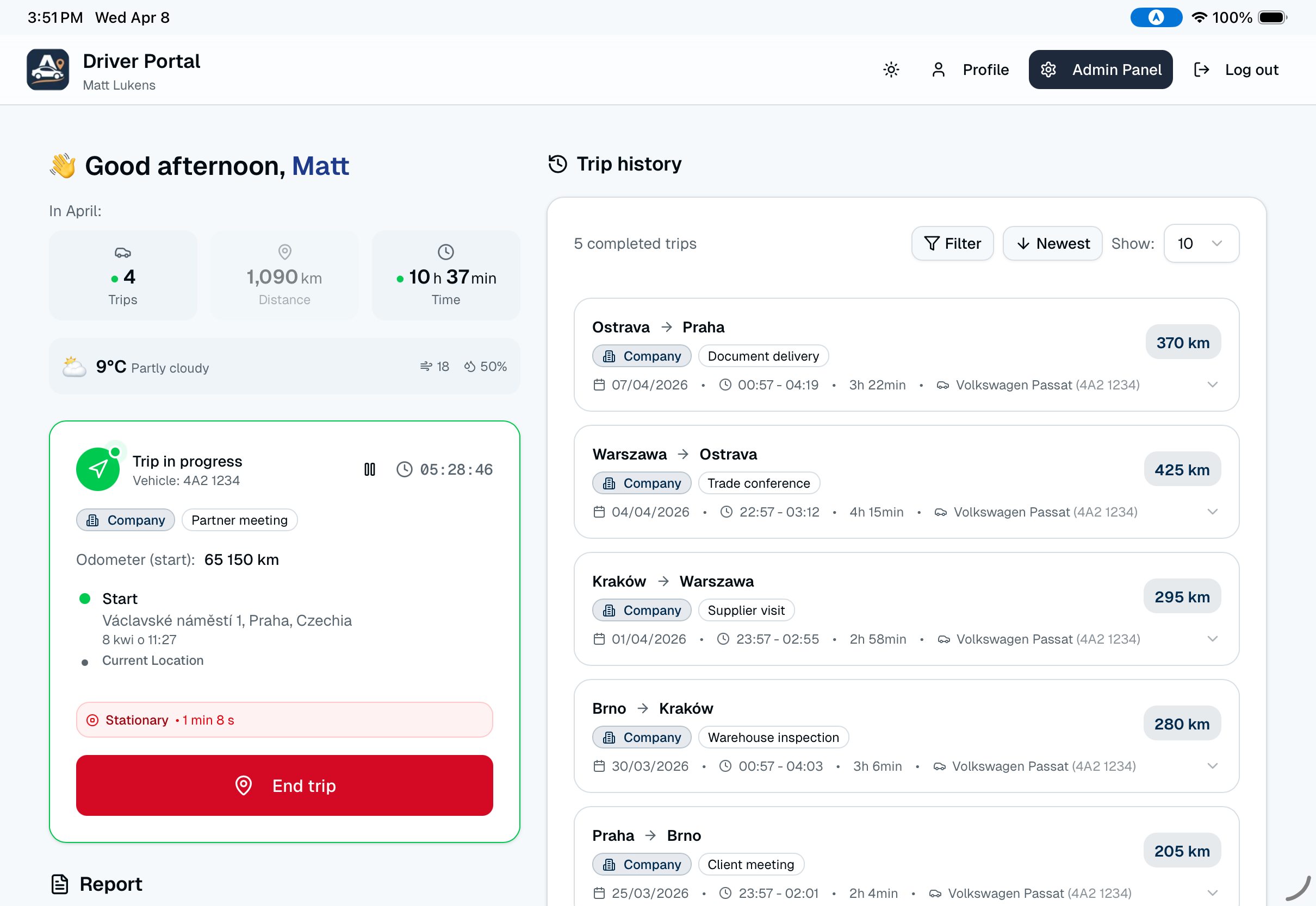 Driver portal - light mode